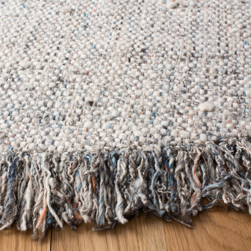 Tapis gris clair / ivoire en laine tissé à la main et à plat, Rectangle de 5 pi x 8 pi