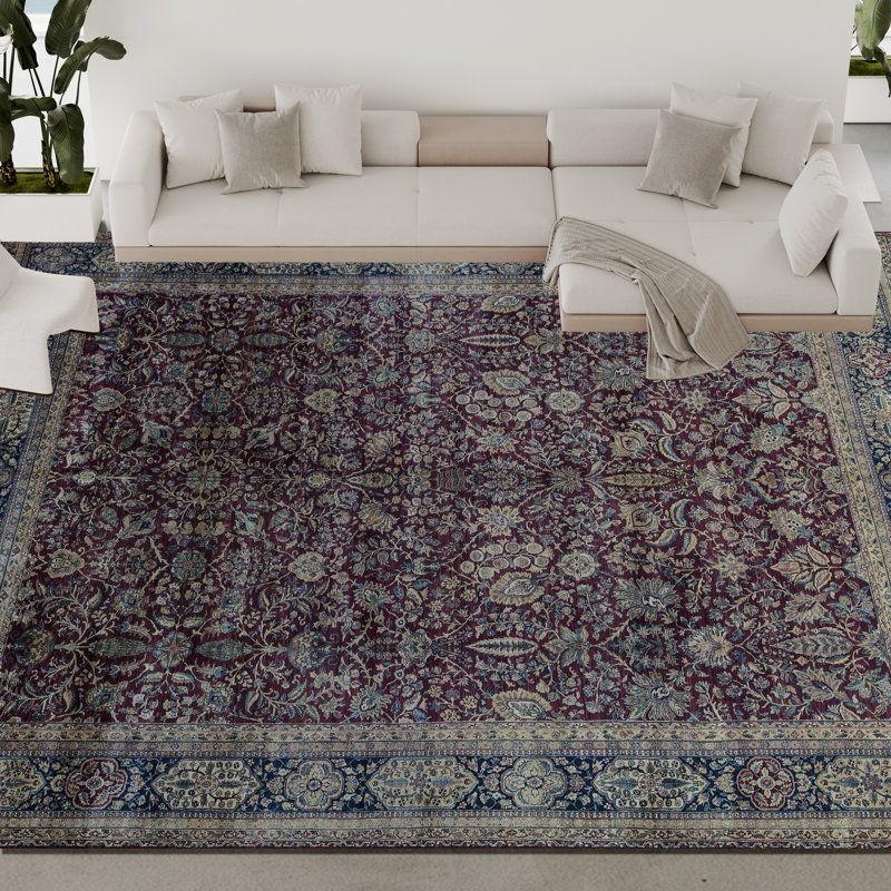 Hand-Knotted High-Quality Red and Blue Area Rug