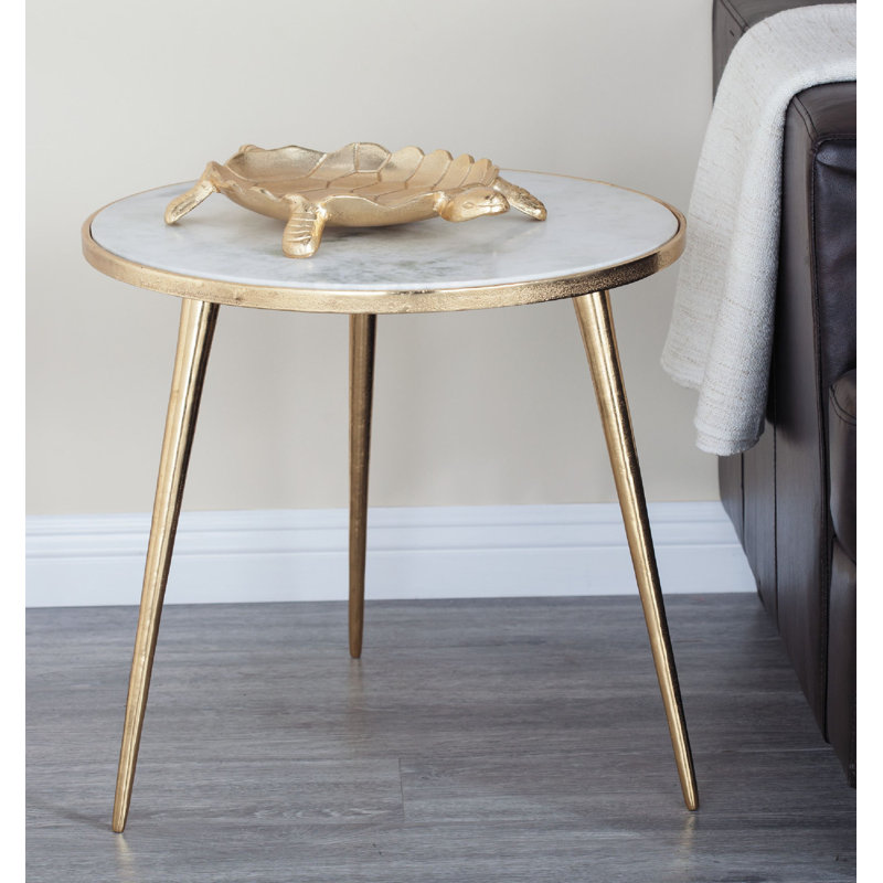 Arkadelphia Aluminum Metal Side End Accent Table with Marble Top, Gold
