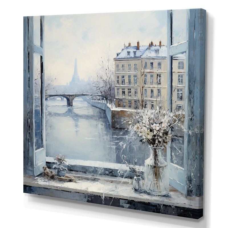 Hiver Paris, Tour Eiffel, ville charmante VI - Art mural de Paris, Toile tendue, H 36 po x l 36 po x P 1,5 po