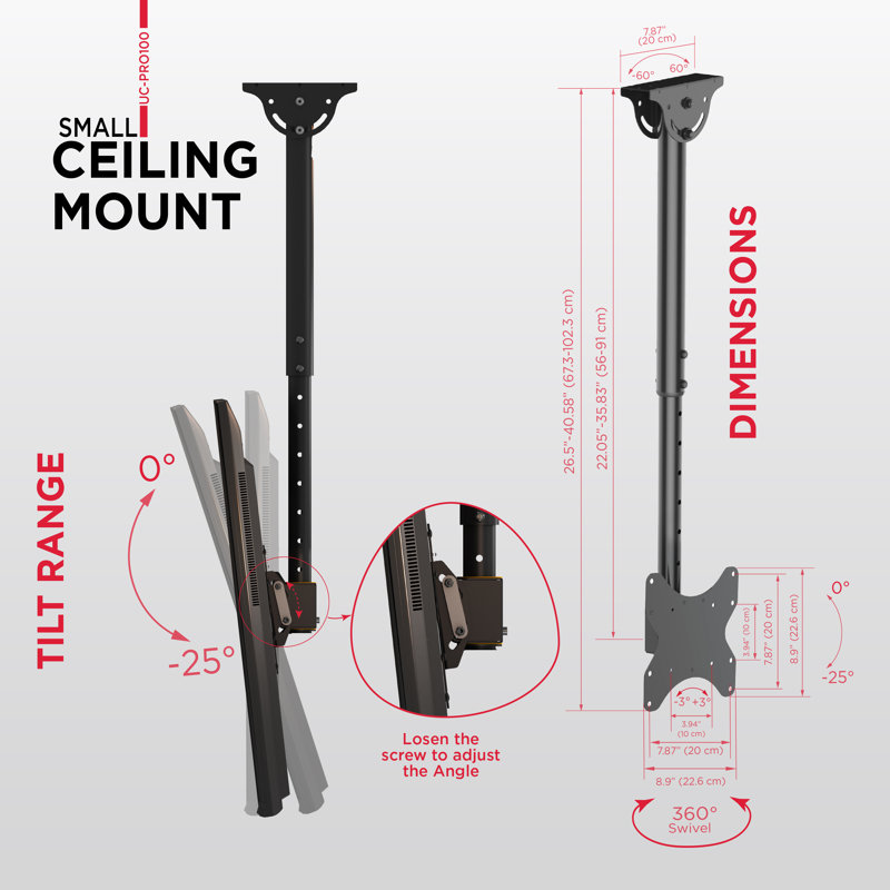 ProMounts Premium Full Motion TV Ceiling Mount for 23"-42" Screens, Holds up to 110 lbs.