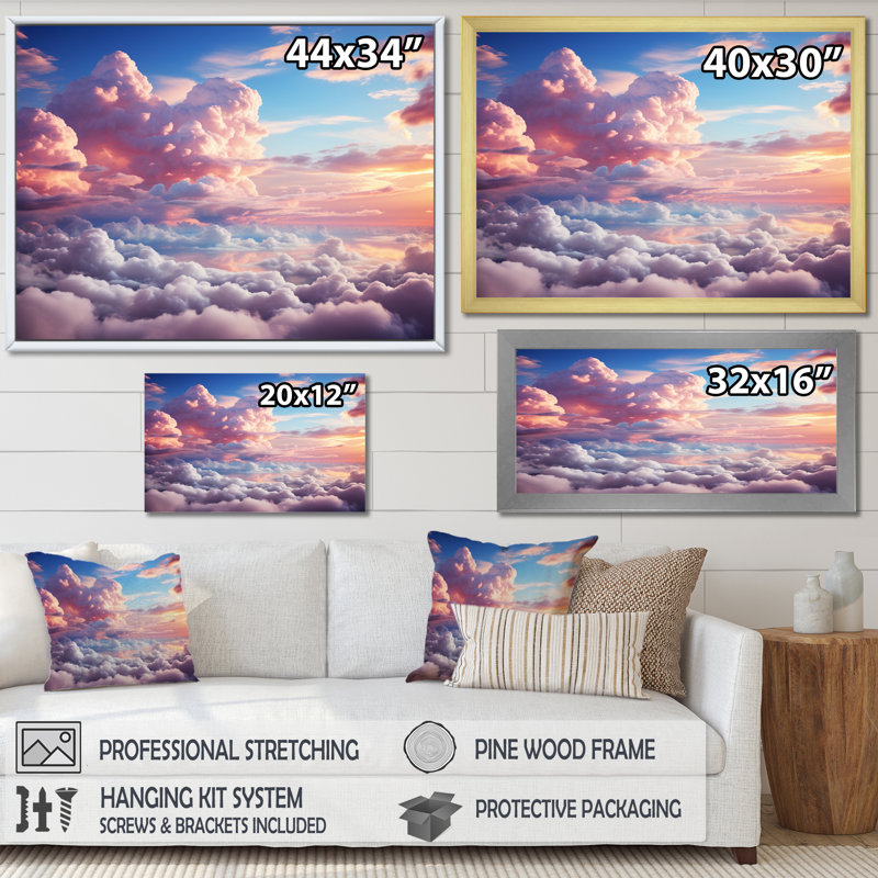 Paysage de rêve pastel pêche - imprimé, Cadre flottant blanc, H 34 po x l 44 po x P 1,5 po