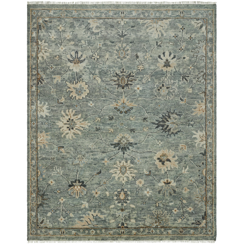 Hari Bluestone Wool Hand-Knotted Area Rug, Rectangle 6' x 9'