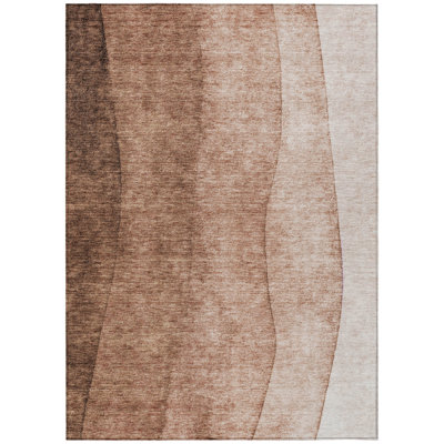 10' X 14' Brown Beige And Chocolate Ombre Washable Indoor Outdoor Area Rug