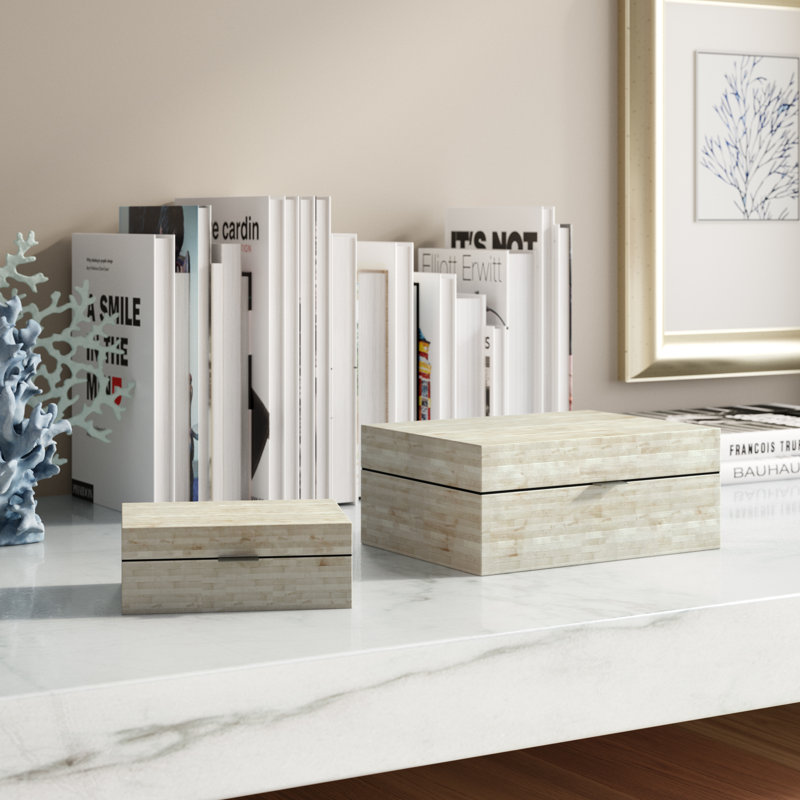 2 Piece Handmade Decorative Box Set, Stained White