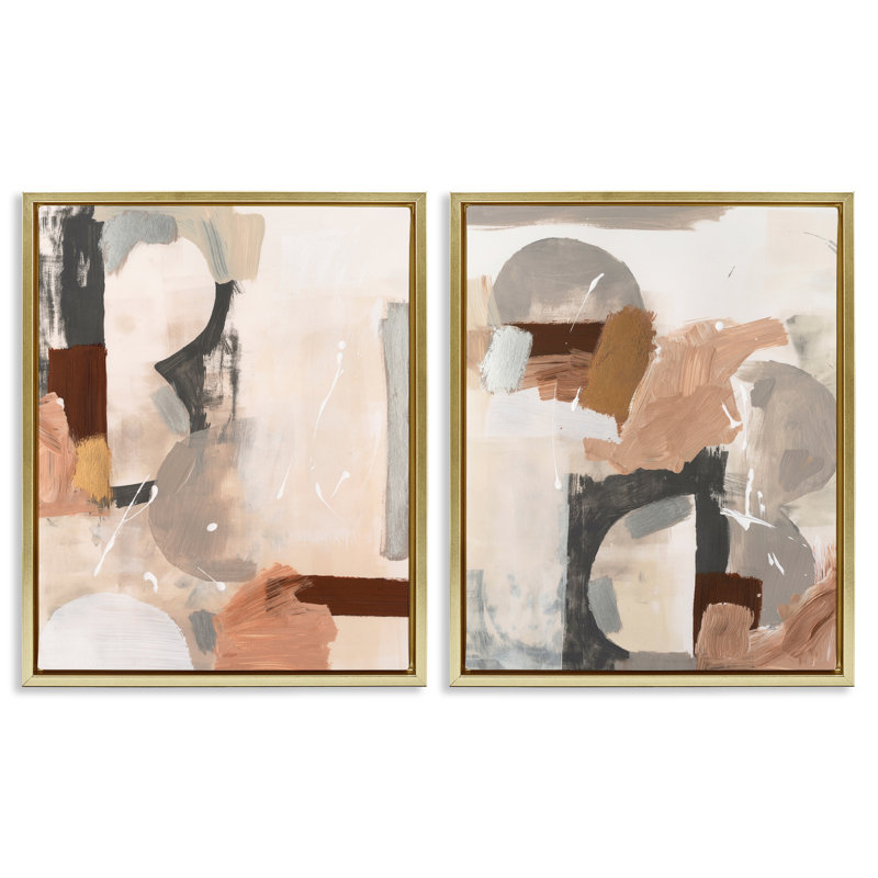 Ensemble de 2 toiles flottantes abstraites et neutres encadrées par Victoria Barnes, H 31 po x l 25 po