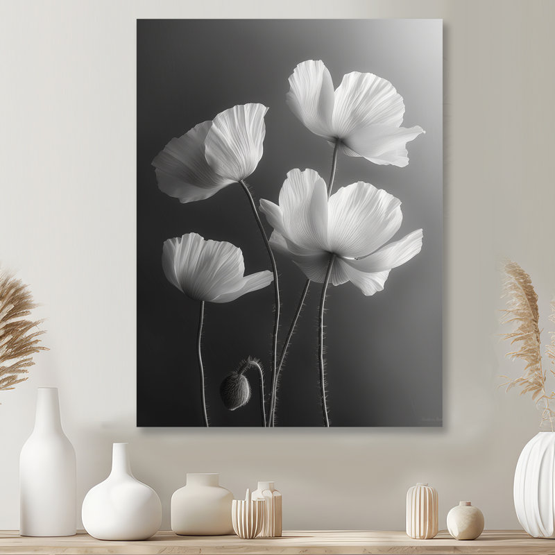 Gris élégant coquelicots fleurs élégantes - coquelicots, impression d'art mural, Métal métal, 20" H x 12" W