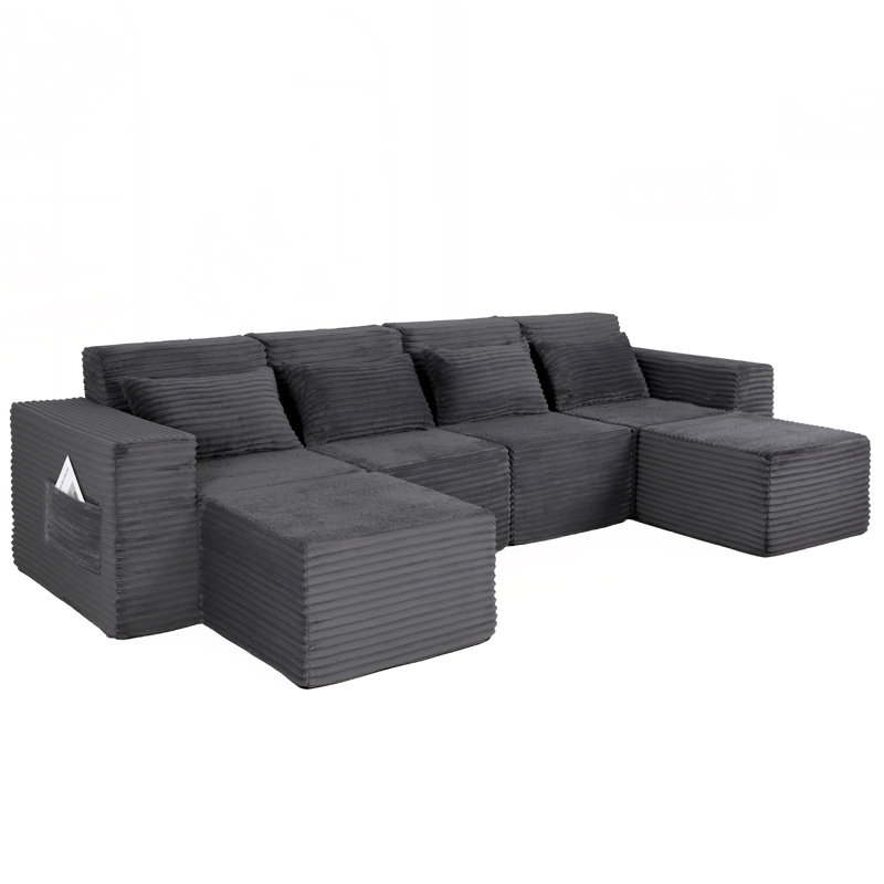 132.2" U-Shaped Cloud Sectional Sofa – Deep Seat, Black Upholstered, Modern Living Room Couch, No Assembly, Modular, Spacious & Comfortable