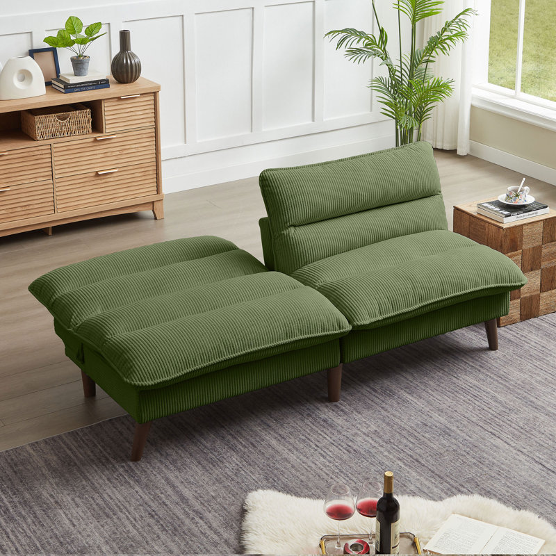 72.4" Cordury Soft Armless Futon Sofa Bed, Olive Green Corduroy