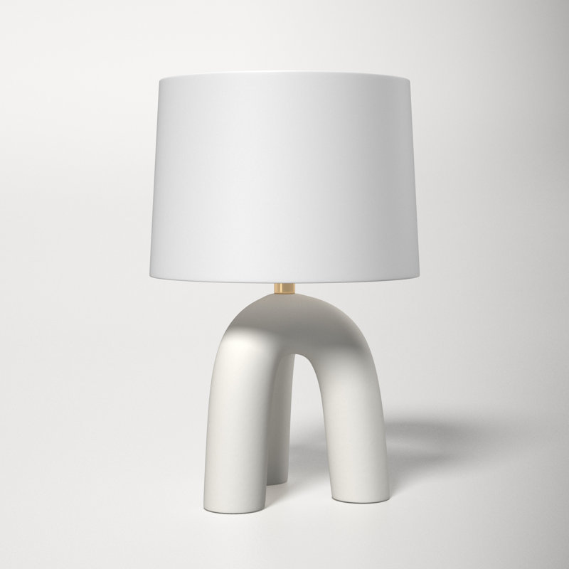 White Linen Drum Shade Tripod Table Lamp