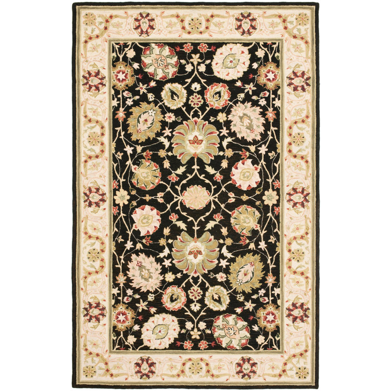 Chelsea Hand Hooked Wool Pile Floral Rug, Rectangle 5'3" x 8'3"