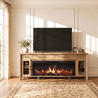 74.3 Inch TV Stand with 48" Electric Fireplace, Extra Large Entertainment Center Media Console Table