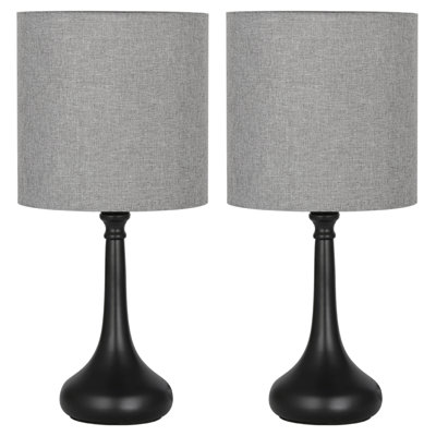 Bedside Table Lamps Line Fabric Lampshade Metal Lamp Base