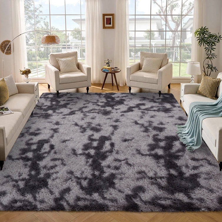 Modern Tie-Dyed Plush Area Rug With Soft Velvet Surface And Thick Sponge Inter Layer, Fluffy Area Rug Is Covered With Plenty Of Anti-Slip Grip Spots
