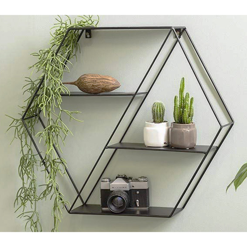 Jadee 3 Piece Hexagon Metal Tiered Shelf, Black