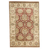 Hand Knotted Wool Area Rug in Red And Gold