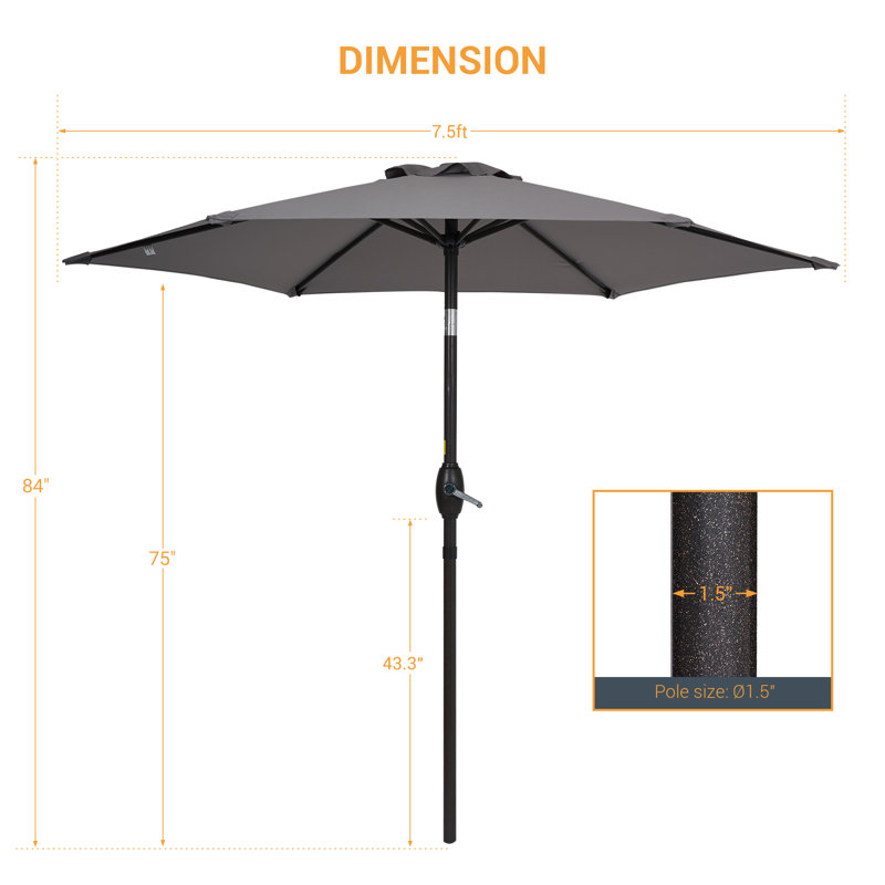 Parasol de marché hexagonal de 7,5 pi Ricki, gris