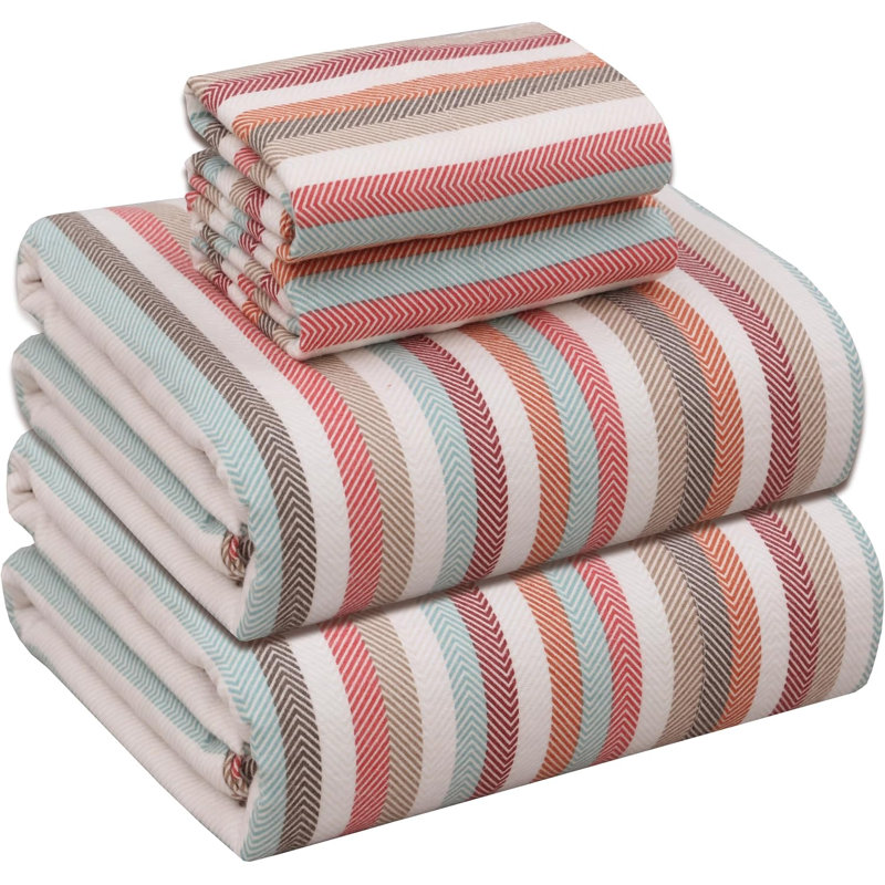 - Set of 4, Full/Double Sheet Set with 4 additional pieces, Multi Chevron/Striped