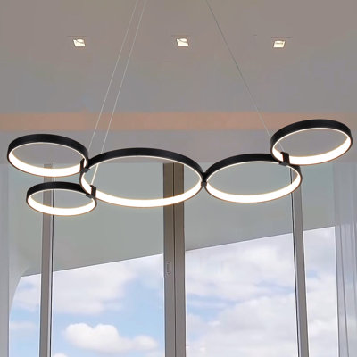 Capella 5-Light Geometric Ring Pendant 50" Integrated LED ETL Certified Adjustable Chandelier