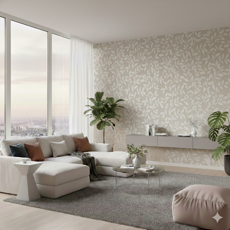 Utopia Collection Loose Leaf Wallpaper Roll, Cream