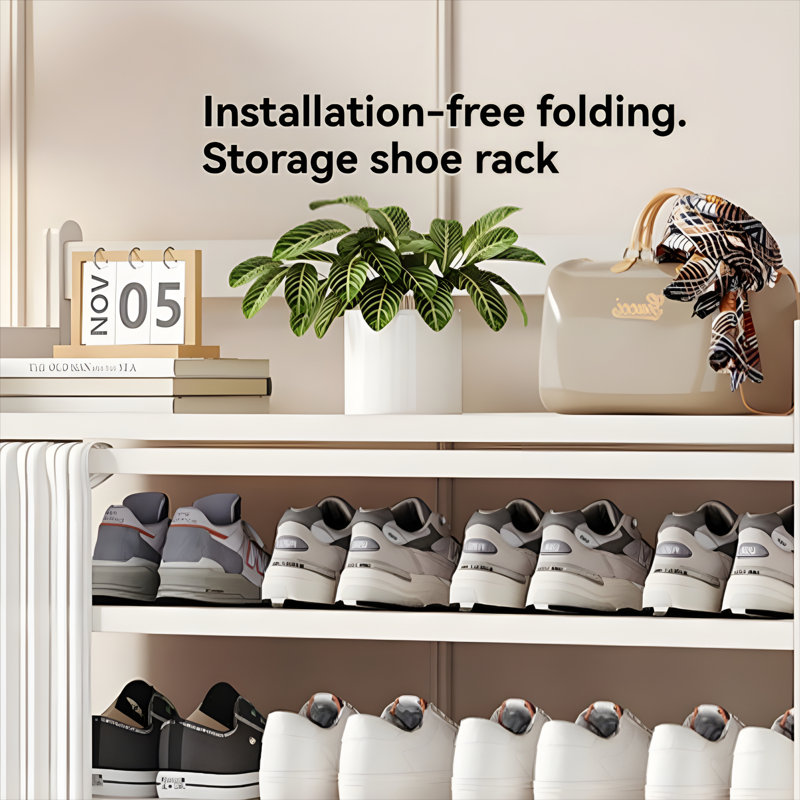 Foldable Shoe Rack - Pull To Use, Multi-Layer Simple Shoe Cabinet For Dorm, Home, And Entryway, White
