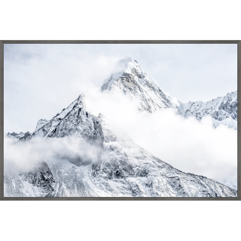 La montagne attend - peinture sur toile, L 18 po x H 12 po x P 1,5 po, Toile grise avec cadre flottant, Pas de tapis