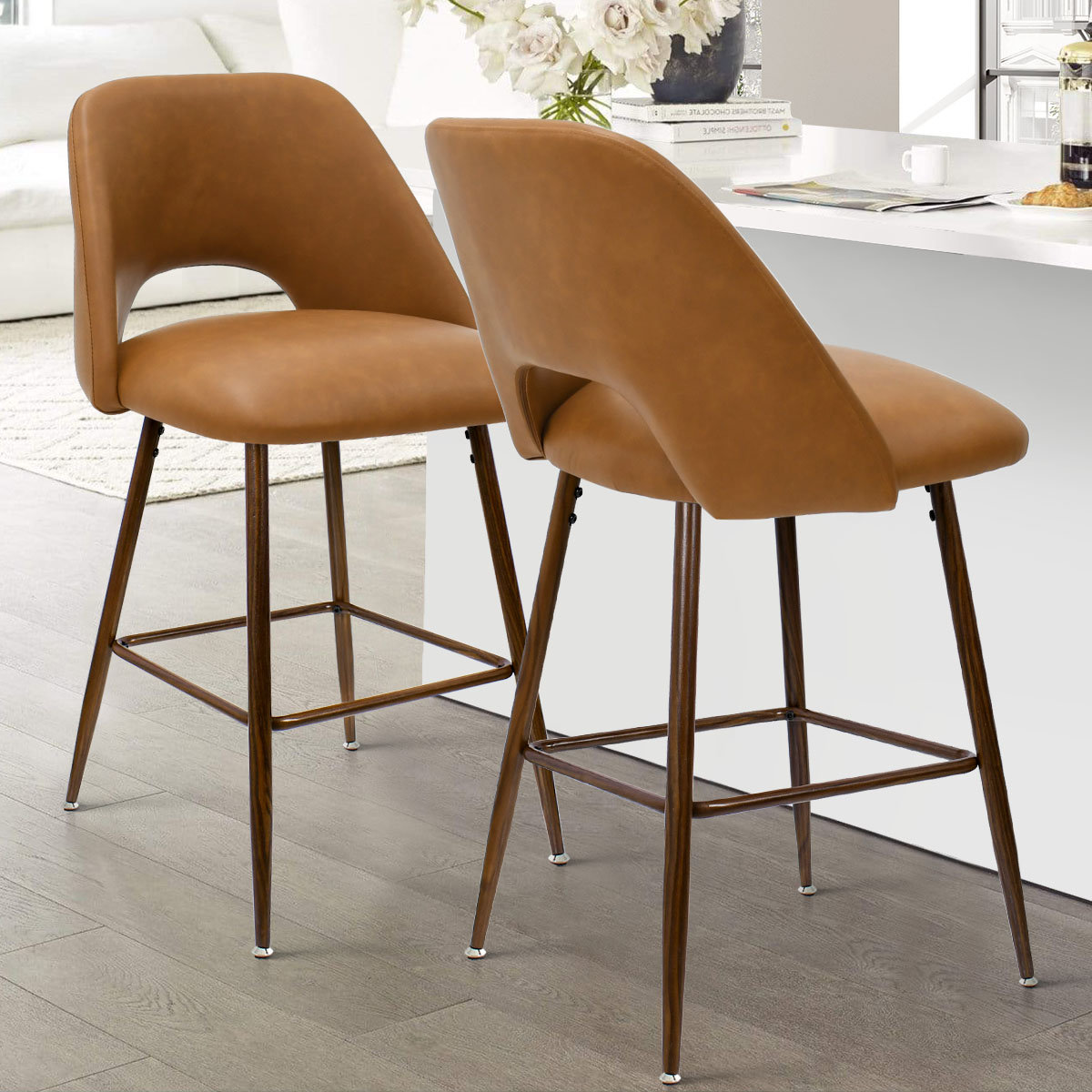Wade Logan® Set of 2 Berneta Upholstered Counter Stools & Reviews | Wayfair - color Brown