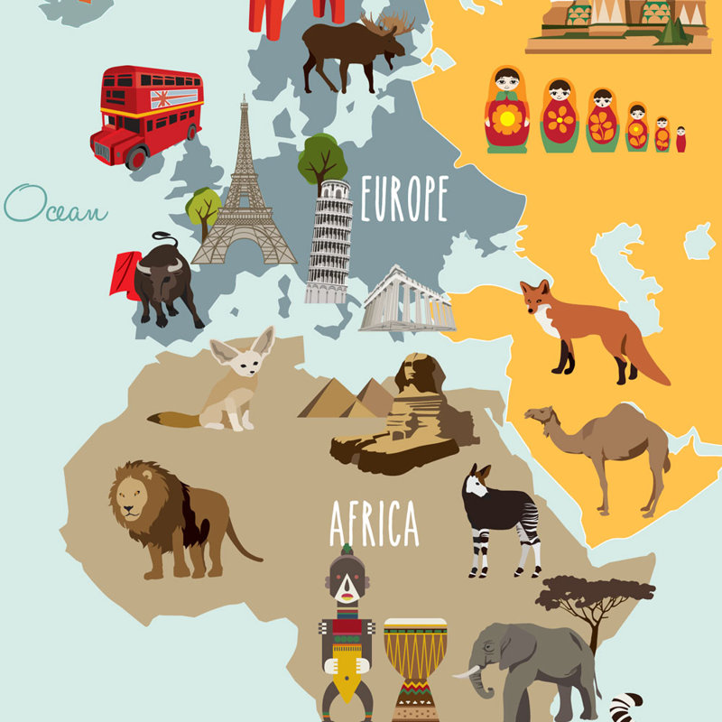 Décalcomanie murale carte du monde pour enfants, 70 po x 46 po