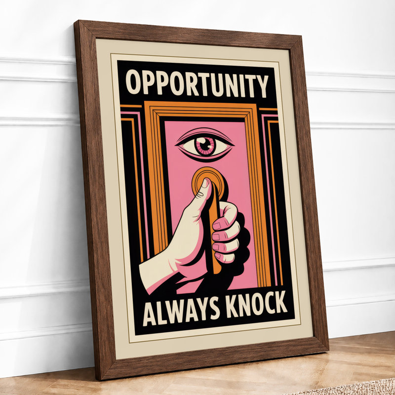 Always Knock Art Deco - Framed Print, A4 - 29.7 x 21.0 cm, Walnut