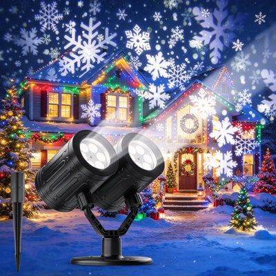 Christmas Snowflake Projector Lights Outdoor, Dual Head Dynamic Snow Projection Light, for Yard Garden Holiday Decor