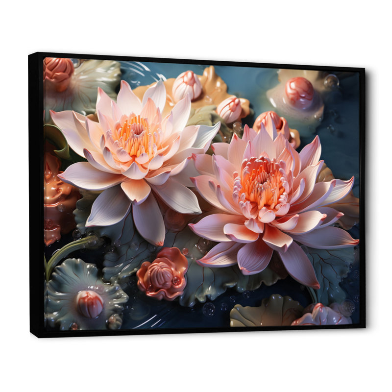 Mackenize Asian Art Lotus Pond, reproduction d'art sur toile encadrée, Cadre flottant noir, H 30 po x l 40 po x P 1,5 po