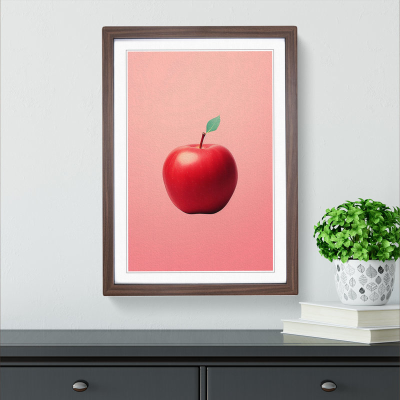 Apple Minimalism Art - Framed Print, 64cm H x 46cm W, Walnut Framed