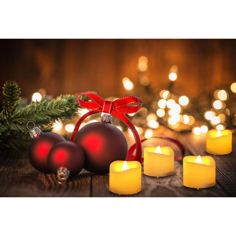 Led Flickering Flameless Votive Tea Lights Candles with Remote Control Battery Operated Set of 6 / Electric Outdoor Tealights Timer Candle for Christmas,Xmas Decorations (Batteries Included) 200Hours