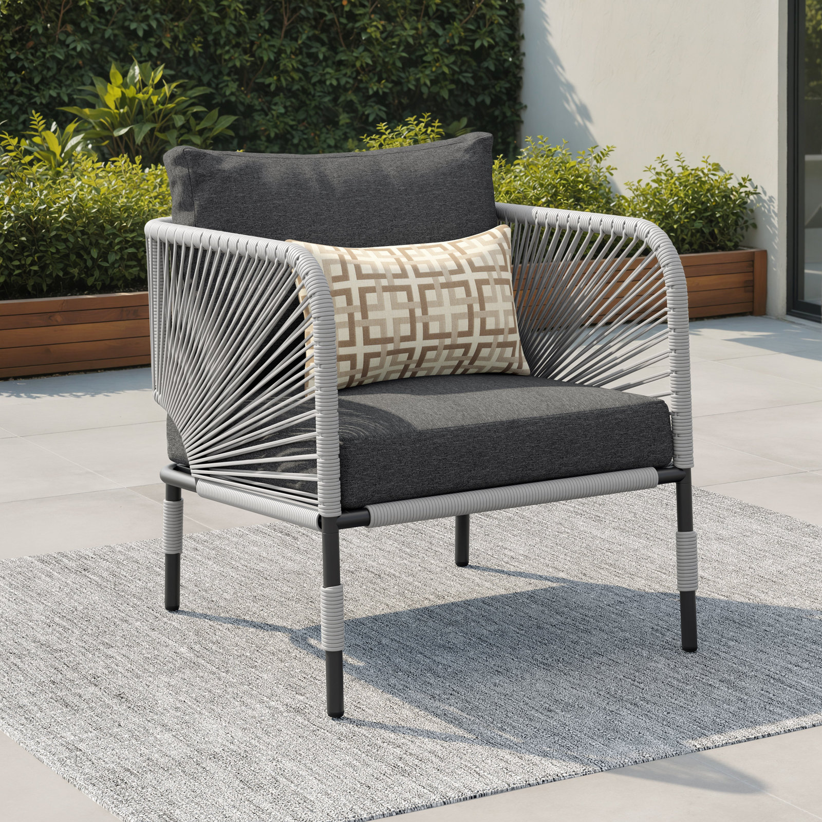 Acklin Patio Chair with Cushions, Gray, Gray