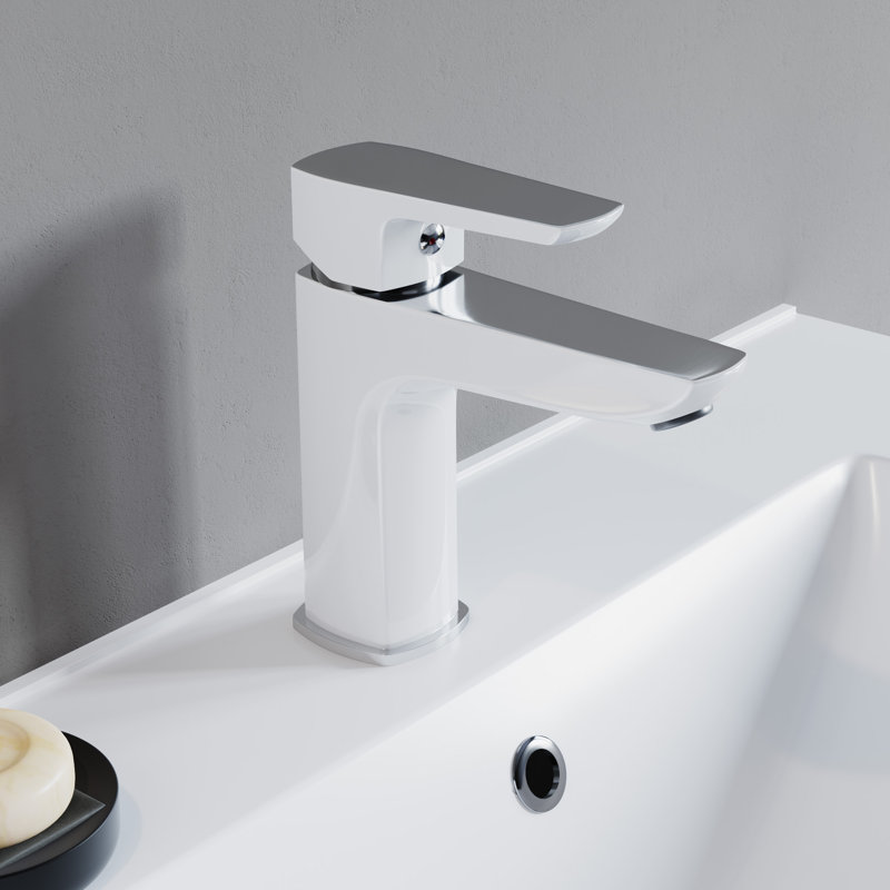 Single-Hole Single-handle Bathroom Faucet, White/Chrome