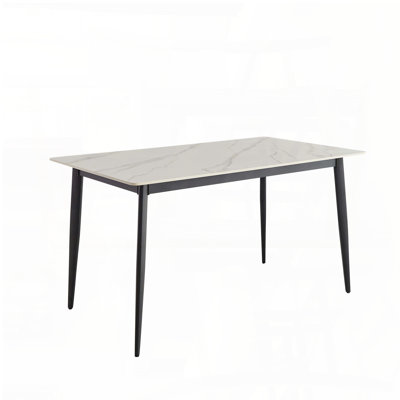 Rectangular Sintered Stone Dining Table – White Porcelain Top & Metal Legs