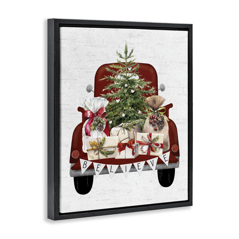 Camion de Noël Believe, H 21 po x l 17 po, Cadre flottant noir de jais
