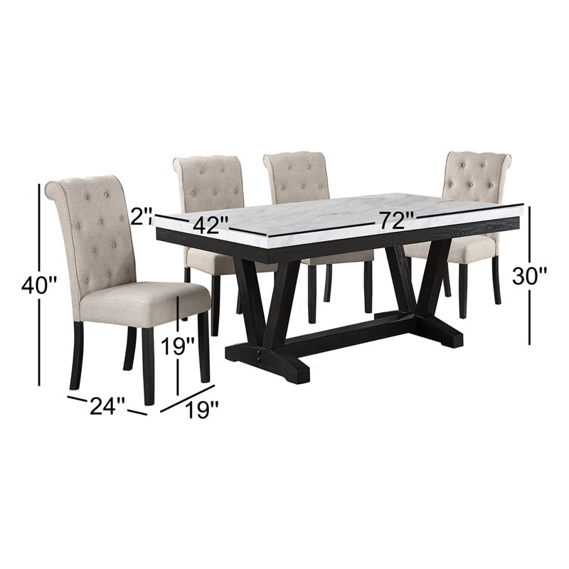 Apicella White Faux Marble Dining Set, Beige, 5 Piece