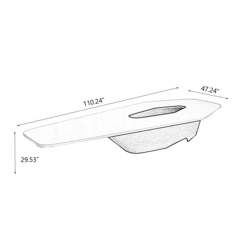 Table de conférence hexagonale blanche en bois massif et acier au carbone, H 29,53 po x L 110,24 po x l 47,24 po