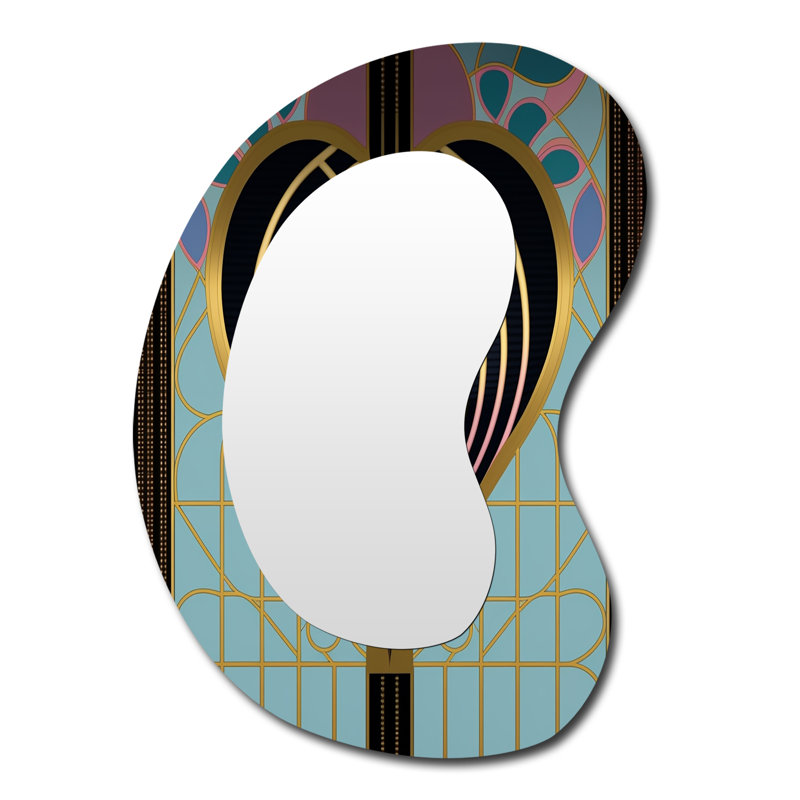 Friedeburg Pink And Gold Art Nouveau Heart - Romantic Asymmetrical Wall Mirror, Modern Unique Shape Decorative Mirror, Printed Metal Art