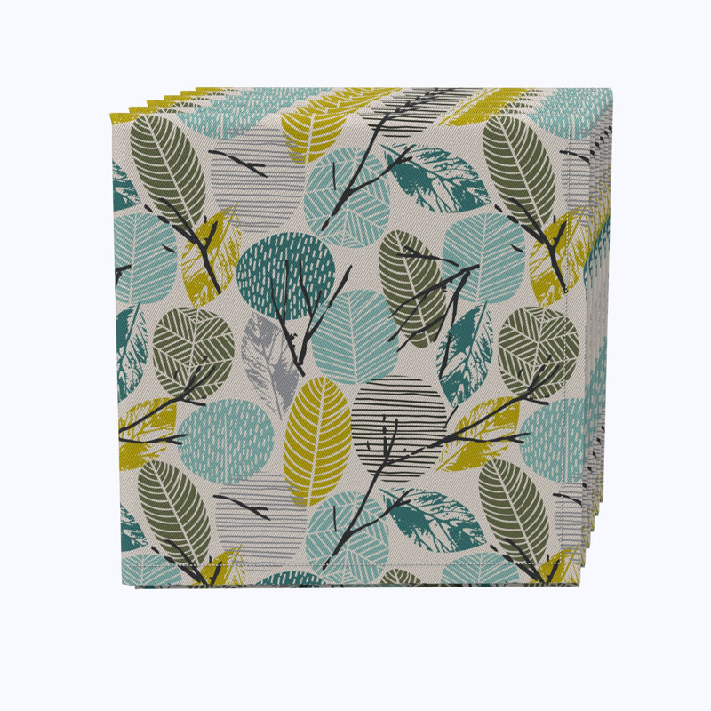 100% Cotton Hand Drawn Abstract Leaves Square Napkin