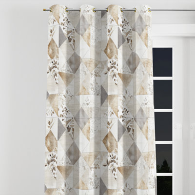 Country Farmhouse Room Darkening Curtains - Patchwork Neutral Mix Quilt Grommet Curtain - 1 Panel