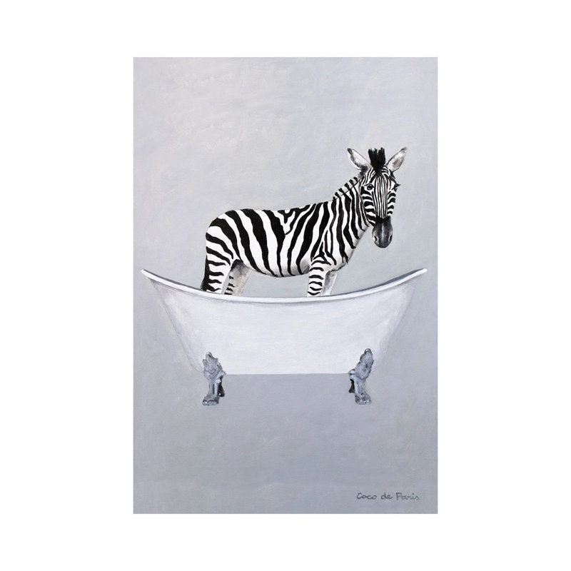 Zebra In Bathtub by Coco De Paris - Wrapped Canvas Painting, 20.32 cm H x 30.48 cm W
