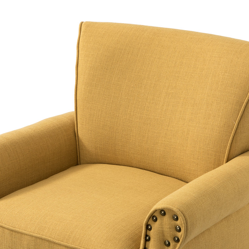 Fauteuil rembourré avec pieds en bois massif Mooresville, Polyester moutarde