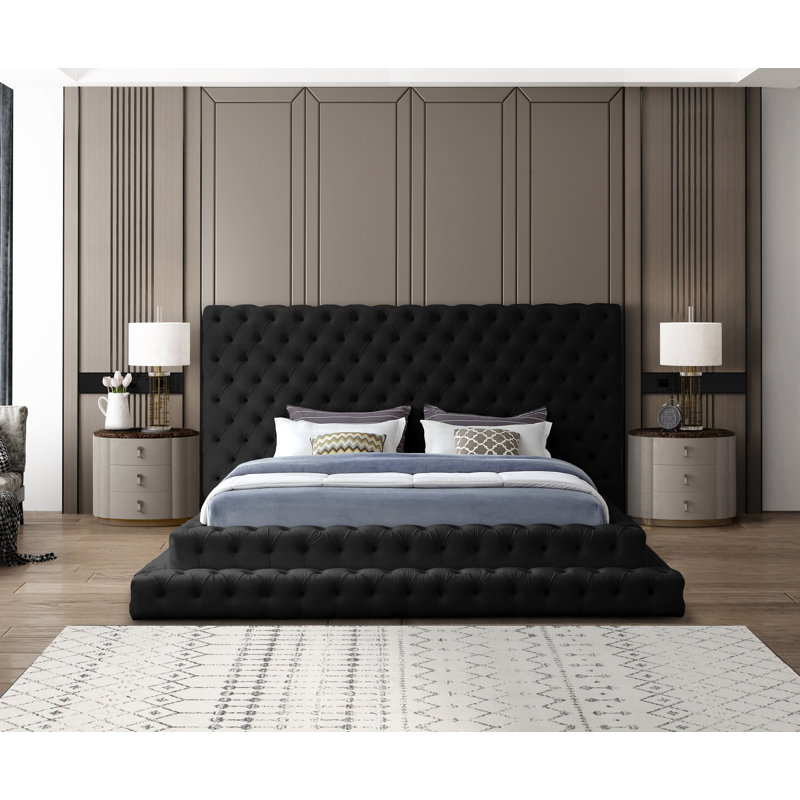 Lit en velours Dymphia Revel, Très grand, Velours noir