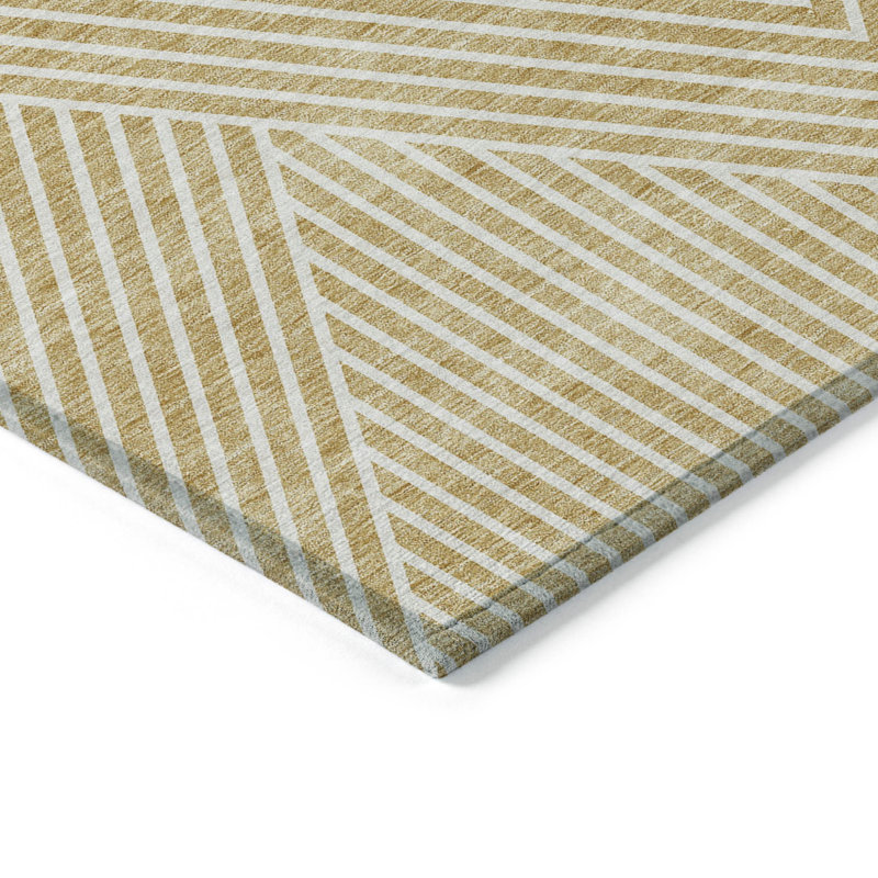 3' X 5' Gold And Ivory Geometric Washable Indoor Outdoor Area Rug