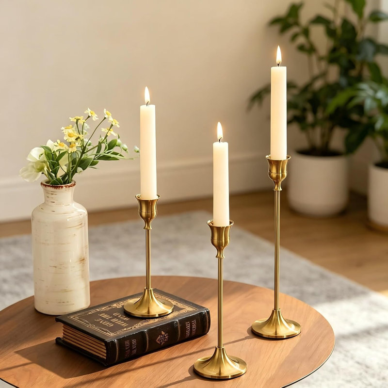 Set of 24 Gold Vintage Taper Candlestick Holders, Tall Metal Candle Stands for Wedding Table Decor