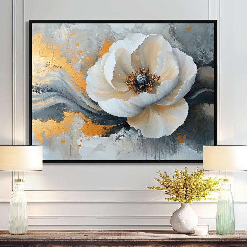 Abstrait moderne pivoine moderne flux II - pivoine moderne abstraite, art mural, Noir, H 12 po x l 20 po, Cadre flottant
