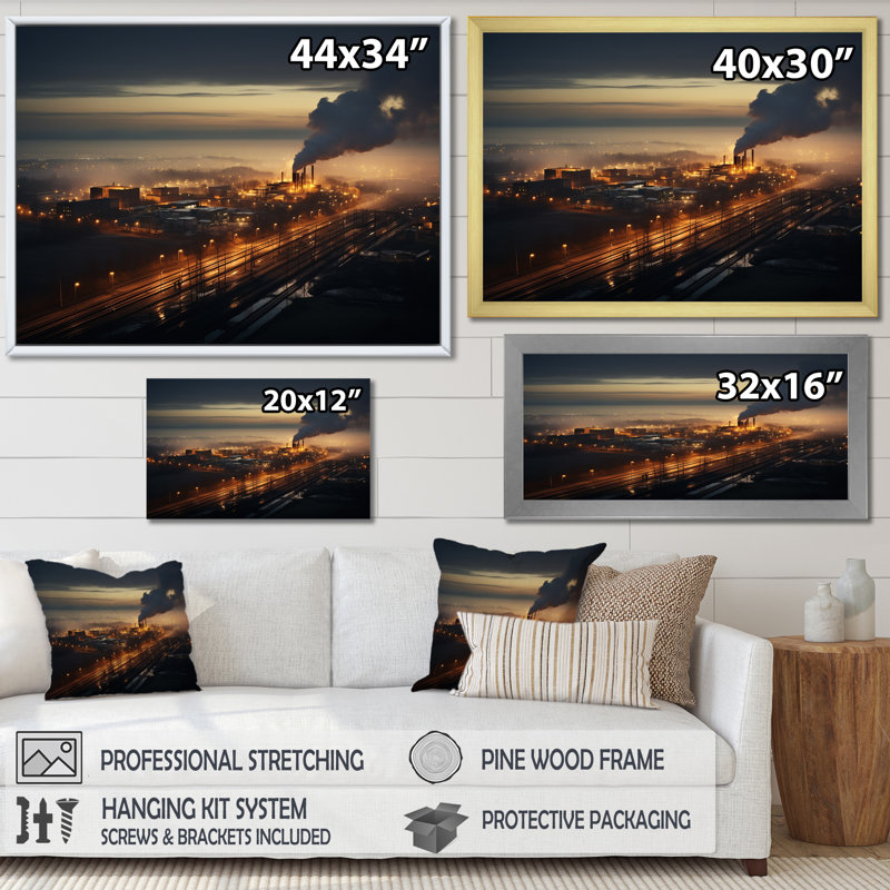Monochromes de l'industrie industrielle - reproduction sur toile, Cadre simple noir, H 30 po x l 40 po x P 1,5 po