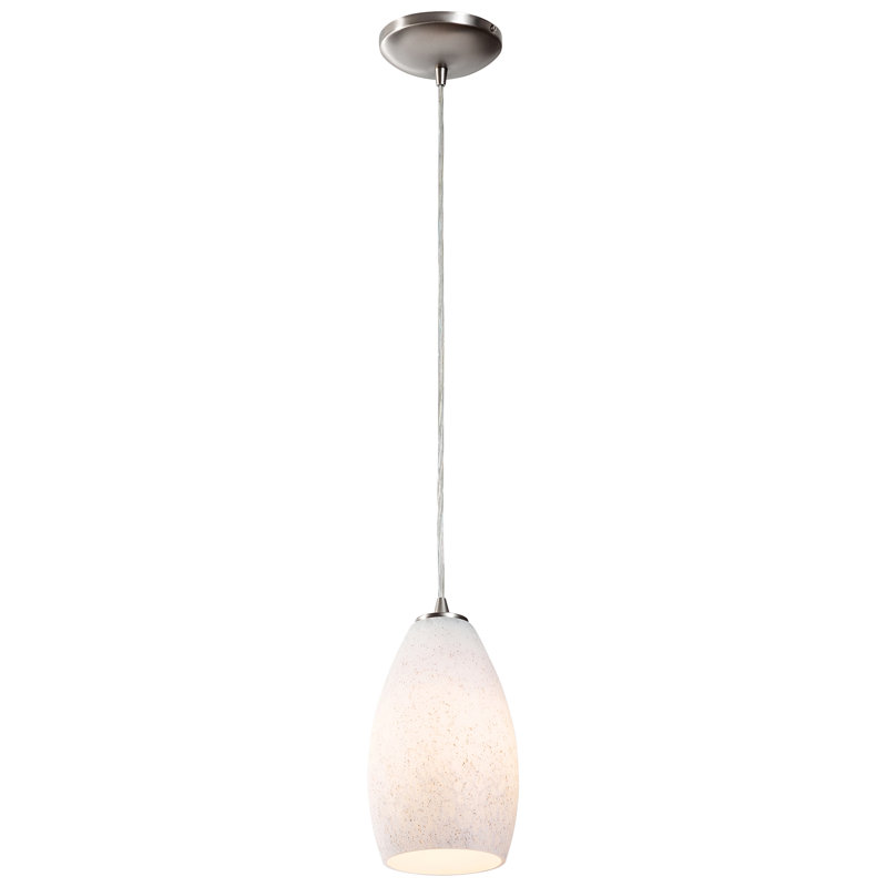 Luminaire suspendu à 1 lumière Carballo, Acier brossé, Pierre blanche